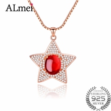 Almei-collar de Calcedonia 2018 de Plata de Ley 925, colgante de estrella de cristal rojo chapado en oro rosa para mujer y niña, joyería CN012 2024 - compra barato