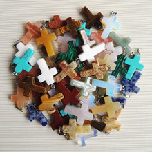 Wholesale fashion natural cross stone pendants Charms trendy Assorted for Necklaces jewelry making 50pcs/lot Free shipping 2024 - buy cheap