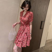 Elegant Print Dresses with Sashes V Neck Short Sleeve Vintage Dress Summer 2019 Women Office Bodycon Sexy Party Ladies Dress 2024 - buy cheap