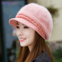 MAERSHEI Winter hat women's Korean version of rabbit fur hats Girls fashion white duck berets warm knitting hat 2024 - buy cheap
