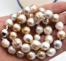 Collar de perlas naturales de brillo barroco, 18 ", cierre magnético 10-12 MM 36" 2024 - compra barato