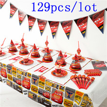 High Quality Disney Cars 129Pcs/lot Cup+Plate+Napkin+Horns+Banner Kid Birthday Lightning McQueen Tableware Set Decoration Supply 2024 - buy cheap
