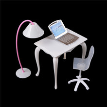 4PCS/set Cute Doll Furniture Chair Study Desk/Computer PC Table With Lamp Children Toy Girl Play House Dollhouse Miniature 2024 - buy cheap