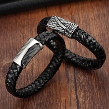 Xqni pulseira masculina em couro legítimo, bracelete de couro preto para mulheres, joias com cordas vintage 2024 - compre barato