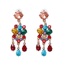 Brincos de cristal coloridos para mulheres, luxuosos, femininos, com pingentes de flores, de borla longa, joias para casamento 2024 - compre barato