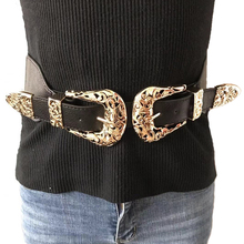 Cinturón Vintage ancho de cuero sintético para mujer, correa de cuero artificial con doble hebilla dorada, accesorios de estilo occidental 2024 - compra barato