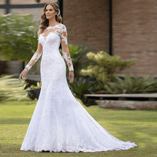 Spring/Autumn Luxury Women Mermaid Wedding Dresses Full Sleeves Lace Appliques Bridal Gowns Trouwjurk White Vestido De Casamen 2024 - buy cheap