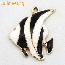 Julie Wang 8PCS Alloy Enamel Black White Tropical Fish Charms Jewelry Handcrafts Bracelet Earrings Making Pendant Accessory 2024 - buy cheap