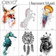 IORIKYO-tatuaje temporal de lobo para hombre y mujer, pegatina con figura de unicornio, Medusa, Flash, tatuaje de zorro 2024 - compra barato