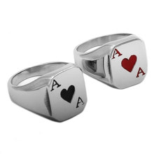 Ace of Spades Ring Stainless Steel Jewelry Classic Spades Red Heart Motor Biker Ring for Men Women Wholesale 2024 - buy cheap