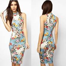 Colorful vogue noble ladies beautiful dress 2018 Fashion Women Floral Printed Sleeveless Vintage Casual Mini Pencil Dress TW 2024 - buy cheap