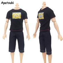 Handsome Casual Wear Clothes For Ken Boy Doll Black T-Shirt + Jeans Pants Short For Barbie's Boyfriend Ken Male Doll Clothes 2024 - buy cheap