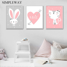 Póster de pared para bebé y niño, arte de impresión en lienzo, pintura nórdica de gato de conejo de dibujos animados, decoración de dormitorio de niños 2024 - compra barato