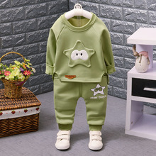 Autumn Winter New Slim Neck T-S Suit with Thick Warm Cashmere Starfish Two Piece Monogram Kids Set For 1~4 Years SK89 2024 - buy cheap