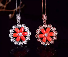 Colgante color coral rojo natural S925 collar con colgante de piedras preciosas naturales de plata de moda de lujo de flores de girasol joyería de boda de las mujeres 2024 - compra barato