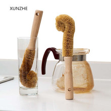 XUNZHE 1Pcs 24cm Natural Coconut Palm Cup Brush Oil-free Wooden Handle Glass Cup Brush Kitchen Cleaning Gadget 2024 - buy cheap