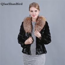 New Genuine Mink Fur Coat Real Red Fox Fur Collar Women  Fashion Winter Warm Natural Mink Fur Coat Female Luxury Outwear Jacket 2024 - buy cheap