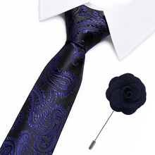 Gravata masculina azul paisley seda pescoço gravata clássico broches conjunto laços para festa de casamento de negócios frete grátis 2024 - compre barato