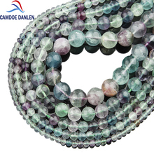 Cuentas de piedra Natural para hacer joyas, abalorios redondos de fluorita de colores, hebra de 15 ", 4, 6, 8, 10, 12MM, tamaño a elegir, accesorios de joyería Diy 2024 - compra barato