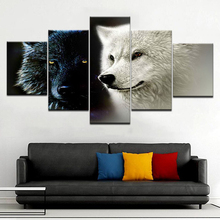 HD Printed Modern Home Decor Canvas Living Room 5 Panel Yellow Eyes Two Wolf Painting Wall Art Modular Poster Framework Pictures 2024 - buy cheap