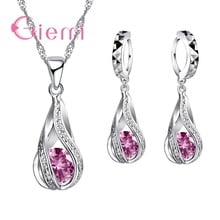 Elegant 8 Colors Cubic Zirconia Pendant Necklace 925 Sterling Silver  Hoop Earring Necklaces Jewelry Set For Birthday Gift 2024 - buy cheap