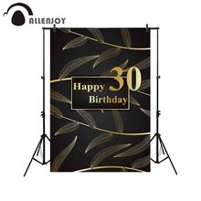 Allenjoy backdrop background black golden customize made frame luxury branches leaves anniversary Happy birthday party photocall 2024 - buy cheap