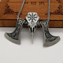 Collar Vintage de plata/bronce, amuleto de Odín, Cráneo, Vegvisir, con runas nórdico, Vikingo 2024 - compra barato