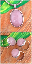 Kraft-beads Silver Plated Natural Rose Pink Quartz Pendant Oval Shape Ring For Women Anniversary Jewelry Sets 2024 - buy cheap