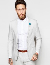 2017 Latest Coat Pant Designs Ivory White Linen Men Suit Summer Casual Slim Fit 2 Piece Tuxedo Style Suits Custom Blazer Terno 2024 - buy cheap