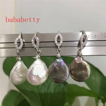 New Design natural freshwater irregular pearl white&Grey 12-14MM coin shape pearl earrings gift 2024 - buy cheap