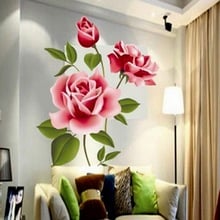 Pegatinas de pared con diseño de flor Rosa 3D para decoración del hogar, calcomanía artística de amor romántico, muebles para sala de estar, TV 2024 - compra barato