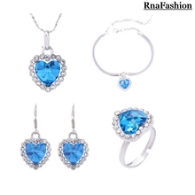 High Quality Brand Name Austrian Element Crystal Ocean Heart Pendant Love Alloy Necklace Earrings Ring Jewelry sets For Women 2024 - buy cheap