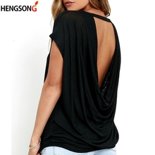 Hot Sale Women Casual Backless Short Sleeve TShirt Summer Casual Loose O-neck Tops Tees Black White Open Back T Shirt 2024 - buy cheap