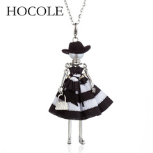 HOCOLE NEW Doll Hat Girls Pendant Silver Color Long Chain Necklace Handbag Charm Jewelry For Women 2018 Lovely Accessories Gift 2024 - buy cheap