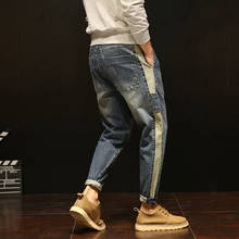 Модные брендовые теплые джинсы, мужские брюки, зима-осень, полосатые Прошитые джинсы, мужские свободные джинсовые брюки большого размера в стиле хип-хоп 2024 - купить недорого