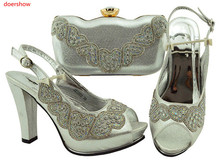 Doershow-zapatos italianos bonitos plateados con bolsa a juego, conjunto de zapatos italianos de alta calidad y bolsa para boda y fiesta HWD1-5 2024 - compra barato