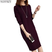 Plus size Women's Autumn Winter Loose Sweater Dress 2018 Solid Simple Dress Round neck Long sleeve Knit Dress warm Female LY1121 2024 - buy cheap