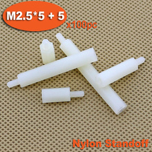 Fio macho para fêmea, 100 pçs, m2.5 x 5mm + 5mm, branco, plástico, náilon, pontas profissionais, pilares espaçadores 2024 - compre barato