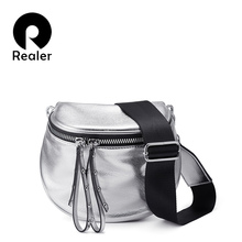 REALER women bag silver metallic effect crossbody bag female wide shoulder strap messenger bag ladies fashion handbag 2024 - buy cheap