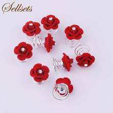 Sellsets Hair Jewelry Wedding Accessories Bridesmaid Bride Hairpin Wholesale 12pcs Red Rose Flower Twists Spins Hair Pins 2024 - buy cheap