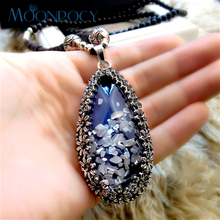 MOONROCY Long Chain Necklace Vintage Sweater Crystal Blue Coat Waterdrop Chain for Women Jewelry Whoselase Dropshipping 2024 - buy cheap