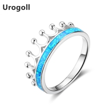 Nova marca na moda 925 prata esterlina jóias finas azul opala coroa anéis para mulheres noivado jóias de casamento presentes 2024 - compre barato