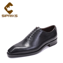 Мужская классическая обувь Sipriks с квадратным носком, Элегантная черная обувь Goodyear со шитыми медальонами, кожаная деловая офисная обувь, американская Рабочая обувь 2024 - купить недорого