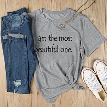 Eu sou o mais bonito uma letra imprimir casual manga curta camiseta slogan engraçado moda feminina grunge estético tumblr t topo 2024 - compre barato