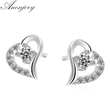 ANENJERY 925 Sterling Silver Hot Sale Earrings Zircon Love Heart Stud Earrings For Women pendientes oorbellen S-E467 2024 - buy cheap