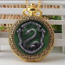 Vintage Gold antique Slytherin magic school crest enamel quartz woman and men Necklace pocket watch gift 2024 - buy cheap