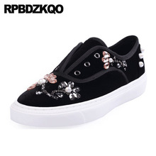 Zapatillas de deporte Elevator Diamond 5 para mujer, zapatos de plataforma de Muffin Creepers, color negro, perlas, cristal, terciopelo, antideslizantes 2024 - compra barato