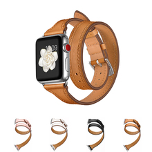 Double Tour For Apple watch band 40mm 44mm 42mm 38mm Genuine Leather watchband belt Bracelet iWatch series 3 4 5 se 6 band Strap 2024 - buy cheap
