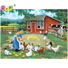DPF mosaic full square diamond embroidery Little girl feeding chicken diamond painting cross stitch needlework crafts home decor 2024 - buy cheap