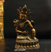Свадебное украшение Старый тибетский буддизм, бронзовый позолоченный инкрустационный драгоценный камень пондер Гуаньинь Кван-Инь статуя Будды Рождество 2024 - купить недорого